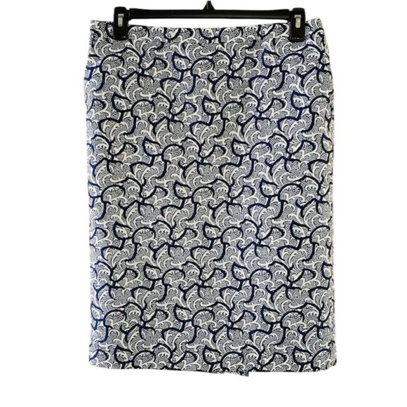 Dries Van Noten Skirt Size 44 Blue White Paisley Brocade Silk Blend Pencil - Picture 1 of 9